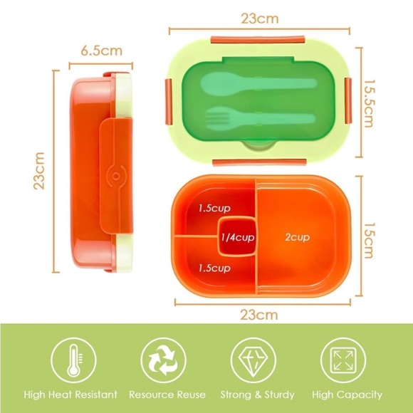 1.3L Bento Box Adult Lunch Box 4 Compartments Utensiles, Leak-Proof Purple - Picture 6 of 12